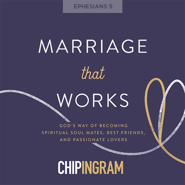 Graphic for "Marriage That Works" by Chip Ingram featuring a stylized heart line on a deep purple background.